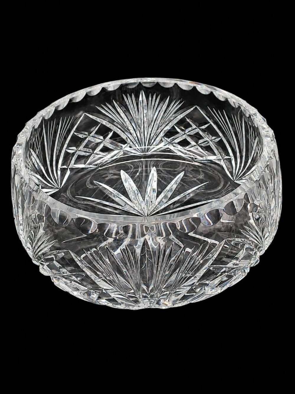 Vintage Cut Crystal Bowl 7.75" Starburst Fan Diamond Pattern German Crystal Vase